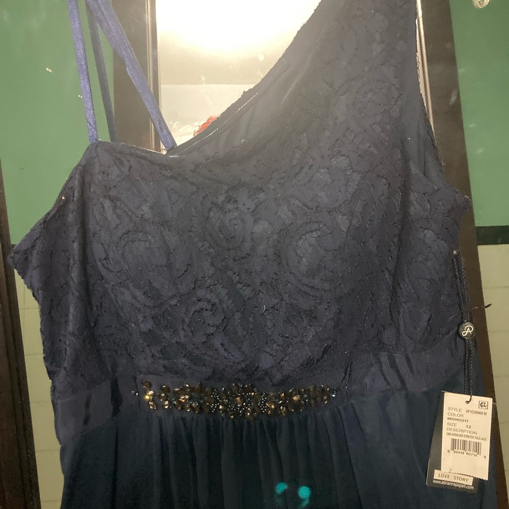 Adrianna Papell new dress one shoulder midnight blue size 12 women